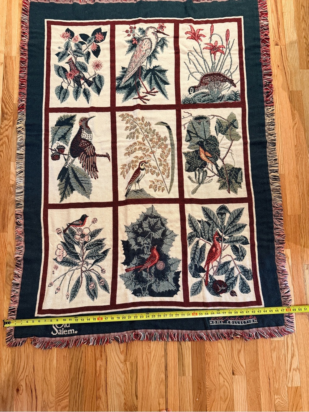 Vintage Bird Tapestry Throw Blanket in Navy, Cream & Red - Picture 5 of 5